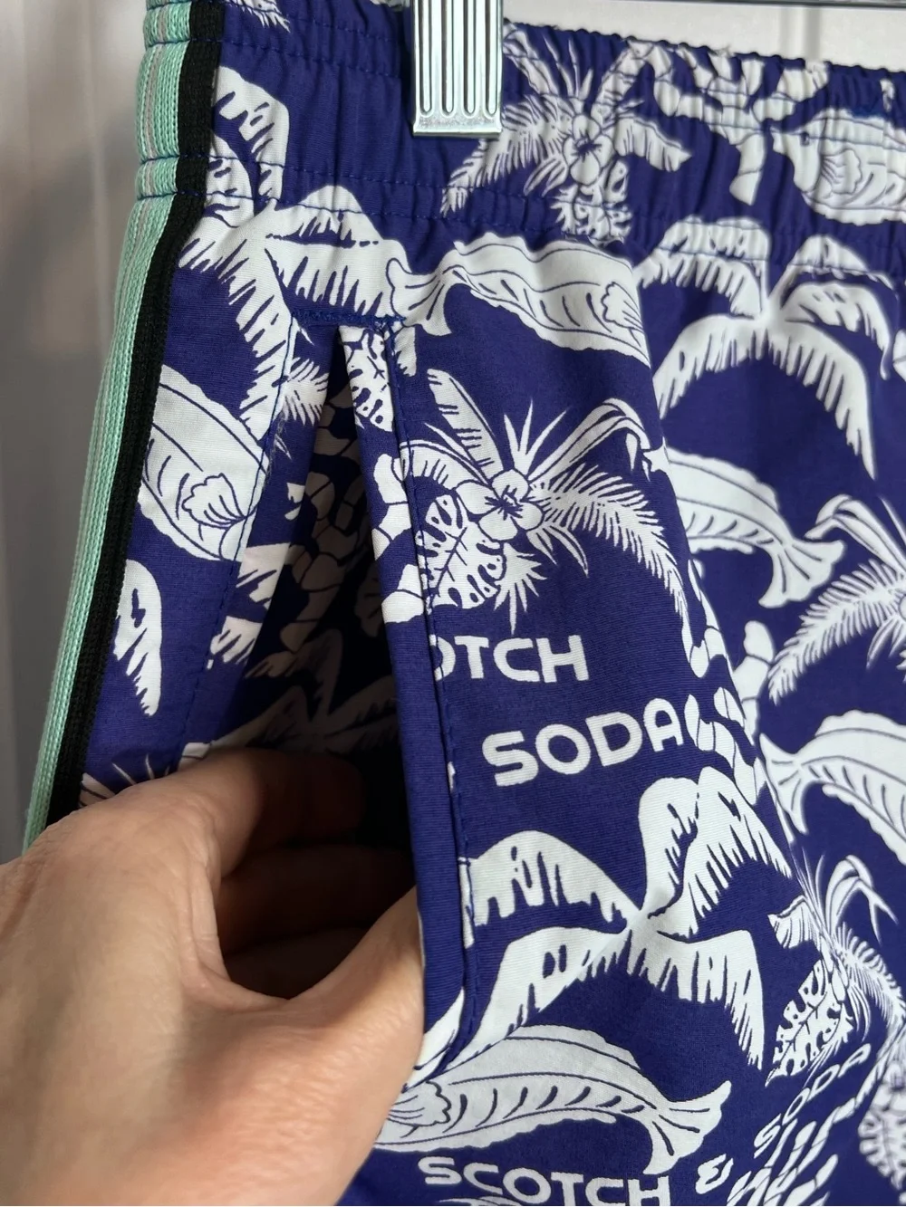 Scotch & Soda Royal Blue Tropical Swim Trunks with Side‎ Stripes. Size XL.